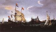 VROOM, Hendrick Cornelisz. Arrival of a Dutch Three-master at Schloss Kronberg srt oil painting artist